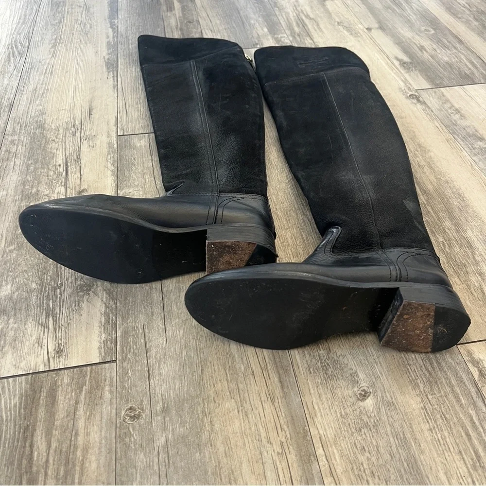 Tory Burch Suede and Leather Tall Riding Boots in Black